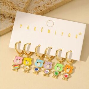 14K Gold Care Bears Theme  Mismatched Huggie Hoop Earrings